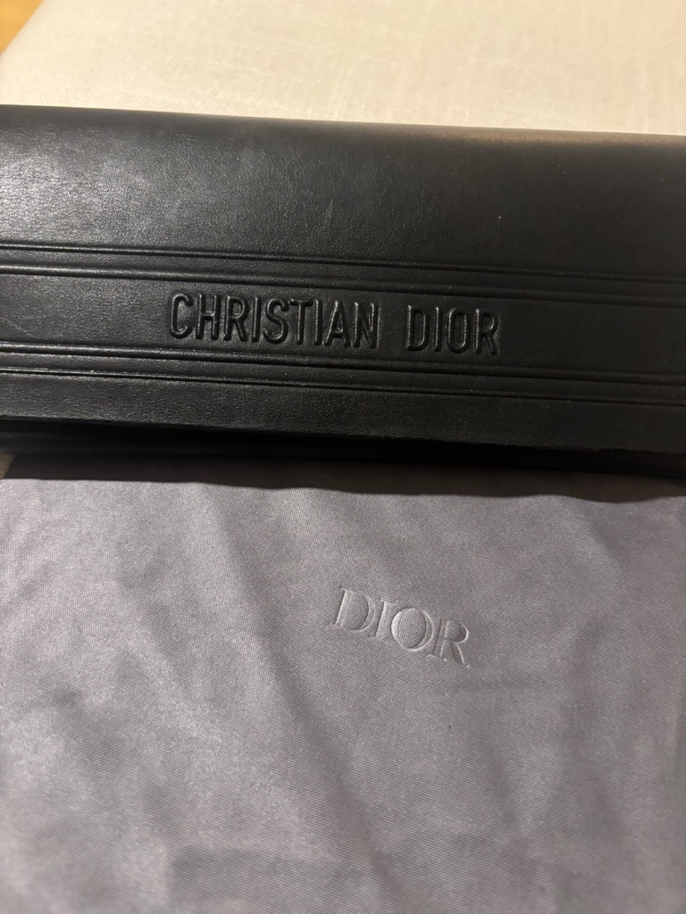 Authentic Dior Black Sunglasses Case with Gray Cleaning Cloth